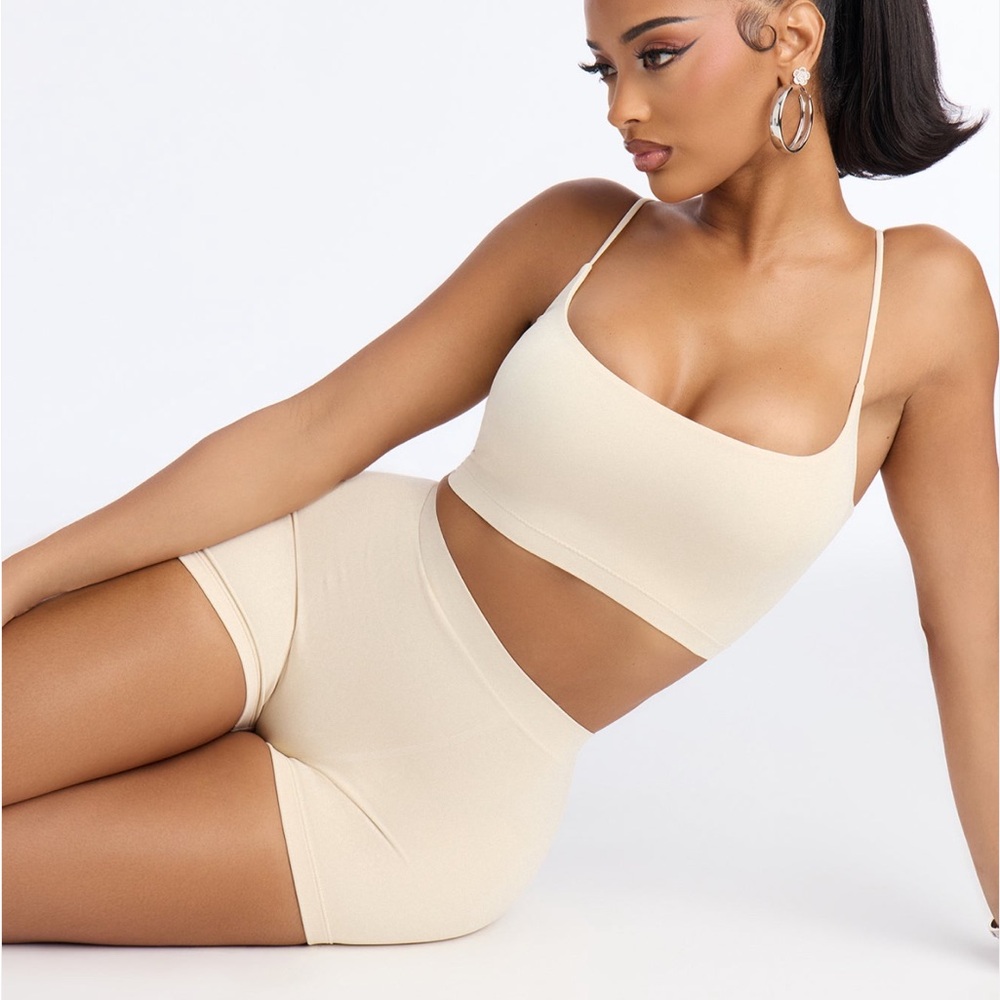 Fashion Nova Bone Seamless Smooth Double Lined Hot Short & Cami Crop Top Set